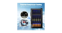 120 Can Beverage Fridge with Glass Door, Compact Drink Cooler for Home or Office