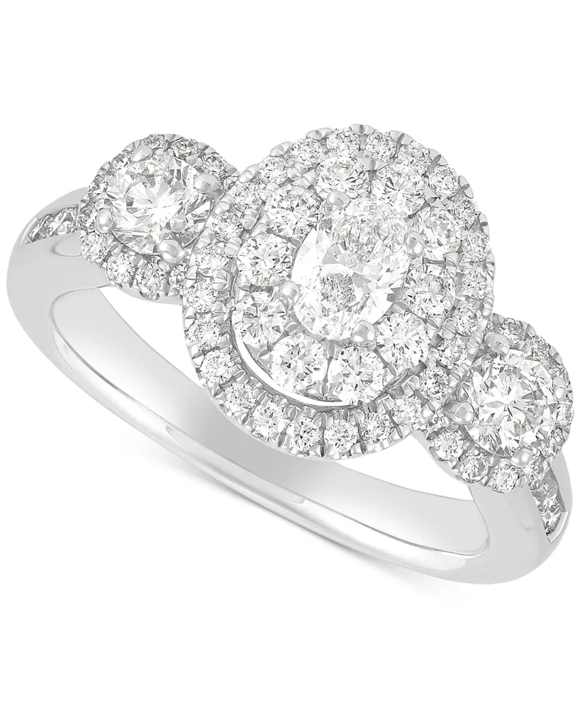 Diamond Three Stone Double Halo Ring (1-1/2 ct. t.w.) in 14k White Gold