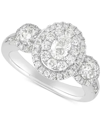 Diamond Three Stone Double Halo Ring (1-1/2 ct. t.w.) in 14k White Gold