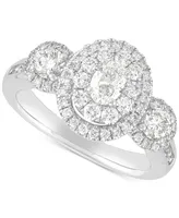 Diamond Three Stone Double Halo Ring (1-1/2 ct. t.w.) in 14k White Gold