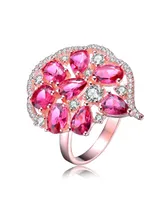 Sterling Silver with 18K Rose Gold Plated Red Pear, Round and Oval Cubic Zirconias Cocktail-Cluster Ring