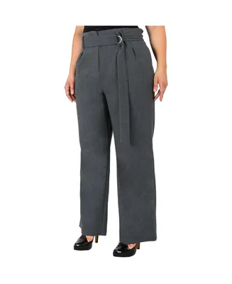 Standards & Practices Plus Size Belted Straight Leg Paper Bag Pants