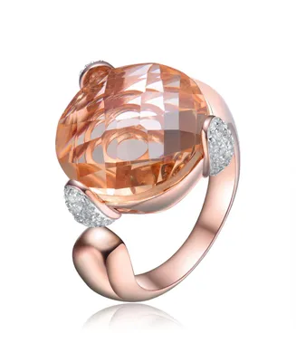 Sterling Silver with 18K Rose Gold Plated Pink Round Cubic Zirconia Solitaire Cocktail Ring