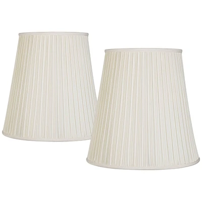 Set of 2 Mushroom Pleated Tapered Drum Lamp Shades Cream Large 12" Top x 18" Bottom x 18" High Spider Fitting with Replacement Harp and Finial