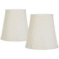 Set of 2 Mushroom Pleated Tapered Drum Lamp Shades Cream Large 12" Top x 18" Bottom x 18" High Spider Fitting with Replacement Harp and Finial