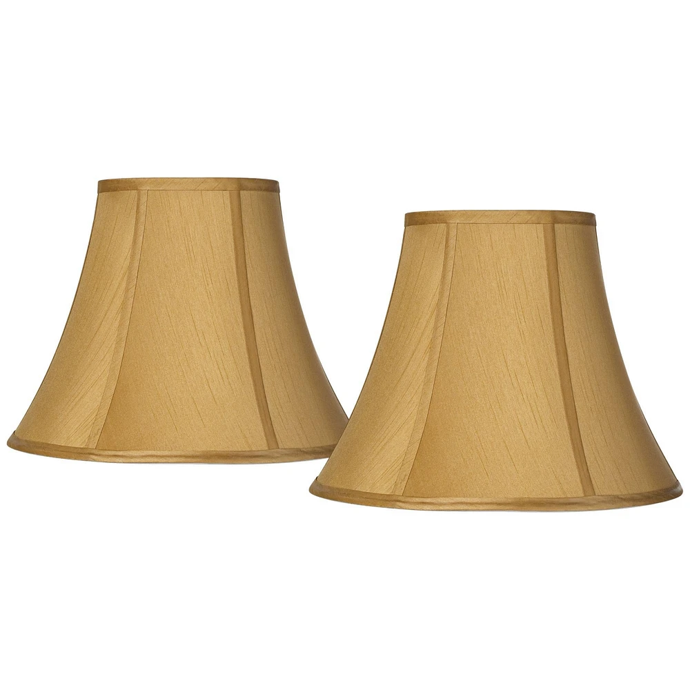 Set of 2 Bell Lamp Shades Coppery Gold Medium 7" Top x 14" Bottom x 11" Slant x 10.5" High Spider with Replacement Harp and Finial Fitting
