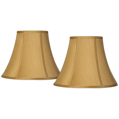 Set of 2 Bell Lamp Shades Coppery Gold Medium 7" Top x 14" Bottom x 11" Slant x 10.5" High Spider with Replacement Harp and Finial Fitting