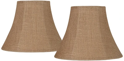 Set of 2 Bell Lamp Shades Natural Burlap Medium 7" Top x 14" Bottom x 10.5" High Spider with Replacement Harp and Finial Fitting - Springcrest