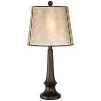 Naomi Industrial Rustic Farmhouse Table Lamp 25" High Aged Bronze Brown Beige Mica Tapered Drum Shade Decor for Bedroom Living Room House Home Be