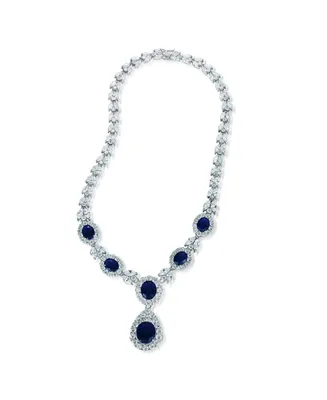 Sterling Silver White Gold Plated with Colored Cubic Zirconia Dangle Necklace