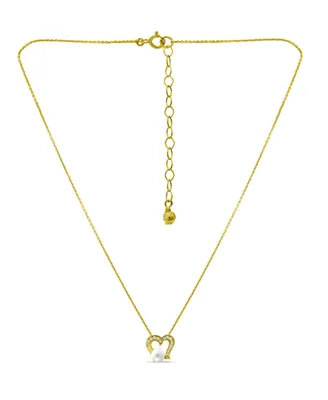 Macy's White Cultured Pearl and Cubic Zirconia Pave Heart Pendant Necklace