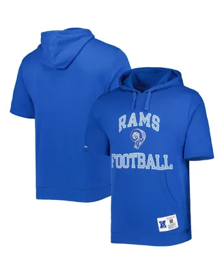 Men's Mitchell & Ness Royal Distressed Los Angeles Rams Washed Short Sleeve Pullover Hoodie