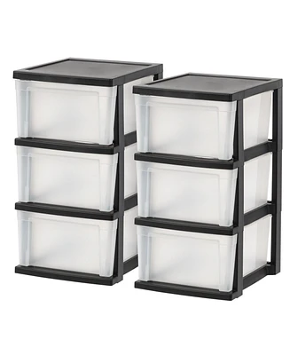 Iris Usa 3-Drawer Plastic Storage Dresser, 2-Pack, Standing Organizer Storage Container Bin with Drawers for Clothes Crafts Classroom Bedroom Dorm, Bl