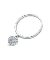 Bling Jewelry Simple Delicate Sterling Silver Pave Dangle Heart Charm Ring 1MM Thin Band