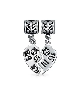 Bling Jewelry Bff Sis Little Sis Heart Charm Bead Sterling Silver for European Bracelet