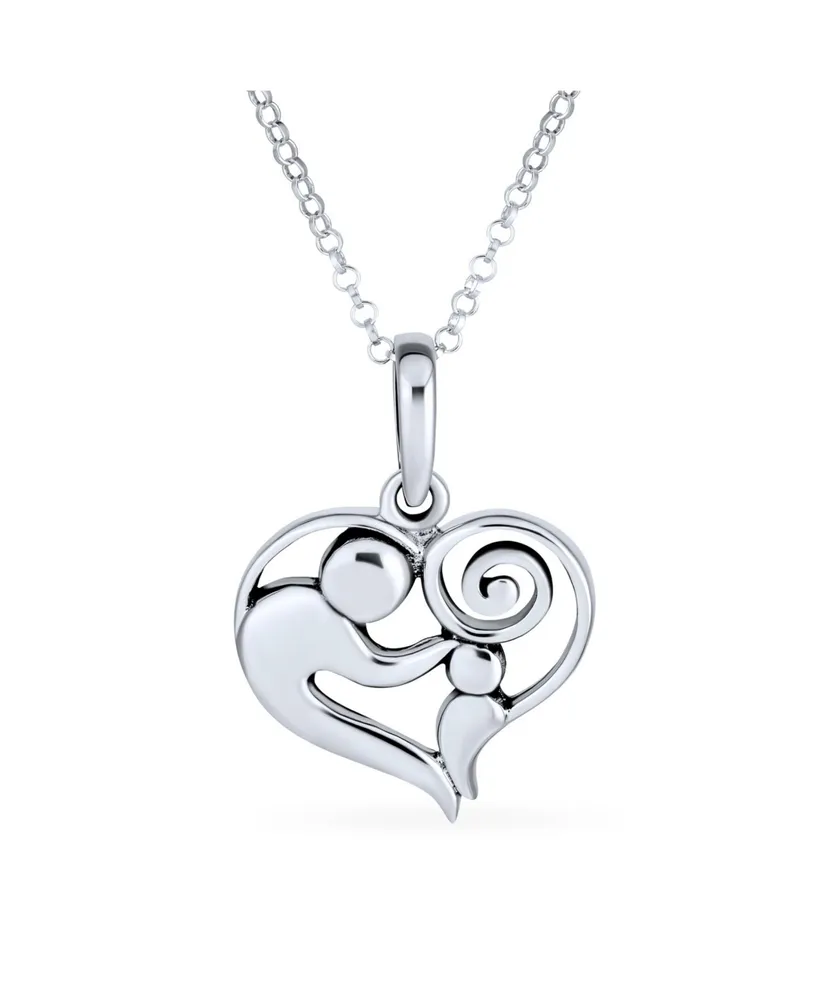 Bling Jewelry Family Loving Mother Son Or Daughter Heart Shape Mother And Child Necklace Pendant Mom Wife Sterling Silver