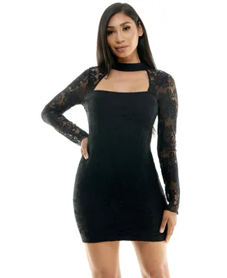 Bebe Women's Long Sleeve Lace Mini Dress