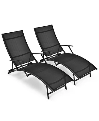 Inolait 2 Pieces Patio Folding Stackable Lounge Chair Chaise with Armrest
