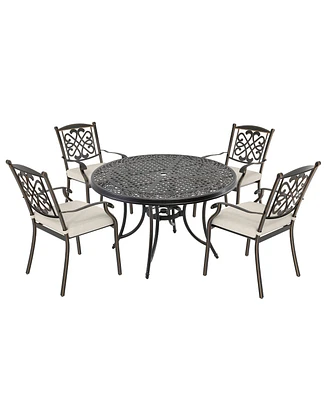 Mondawe 5-Piece Aluminum Outdoor Patio Dining Set with Cushion, Beige