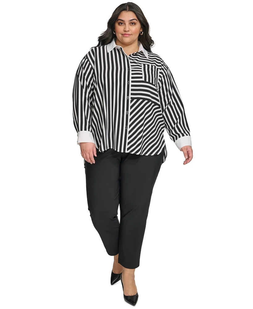 Karl Lagerfeld Paris Women's Plus Striped Button-Front Shirt, First@Macy's