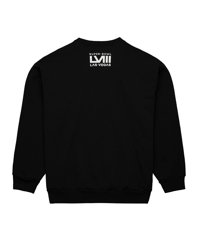 Men's and Women's Mitchell & Ness Black Usher Super Bowl Lviii Collection Crew Neck Pullover Sweatshirt