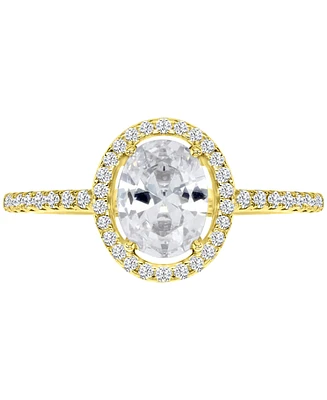 Cubic Zirconia Oval Halo Engagement Ring 14k Gold-Plated Sterling Silver