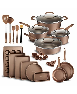 Cookware Set – 23 Piece –Gold Multi-Sized Cooking Pots with Lids, Skillet Fry Pans and Bakeware – Reinforced Pressed Aluminum Met