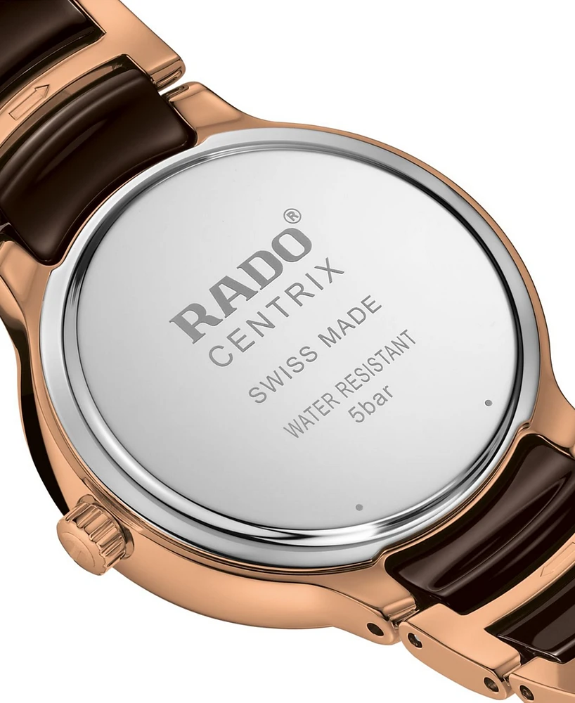 Rado Women's Swiss Centrix Brown Ceramic & Rose Gold Pvd Bracelet Watch 31mm