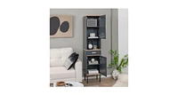Free-Standing Bathroom Cabinet Narrow Linen with Doors and Drawer