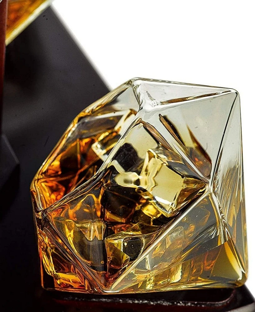 The Wine Savant Diamond Whiskey Decanter with Diamond Whiskey Glasses, Set of 3