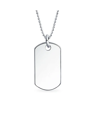 Bling Jewelry Medium Plain Simple Basic Cool Identification Military Army Dog Tag Pendant Necklace Sterling Silver