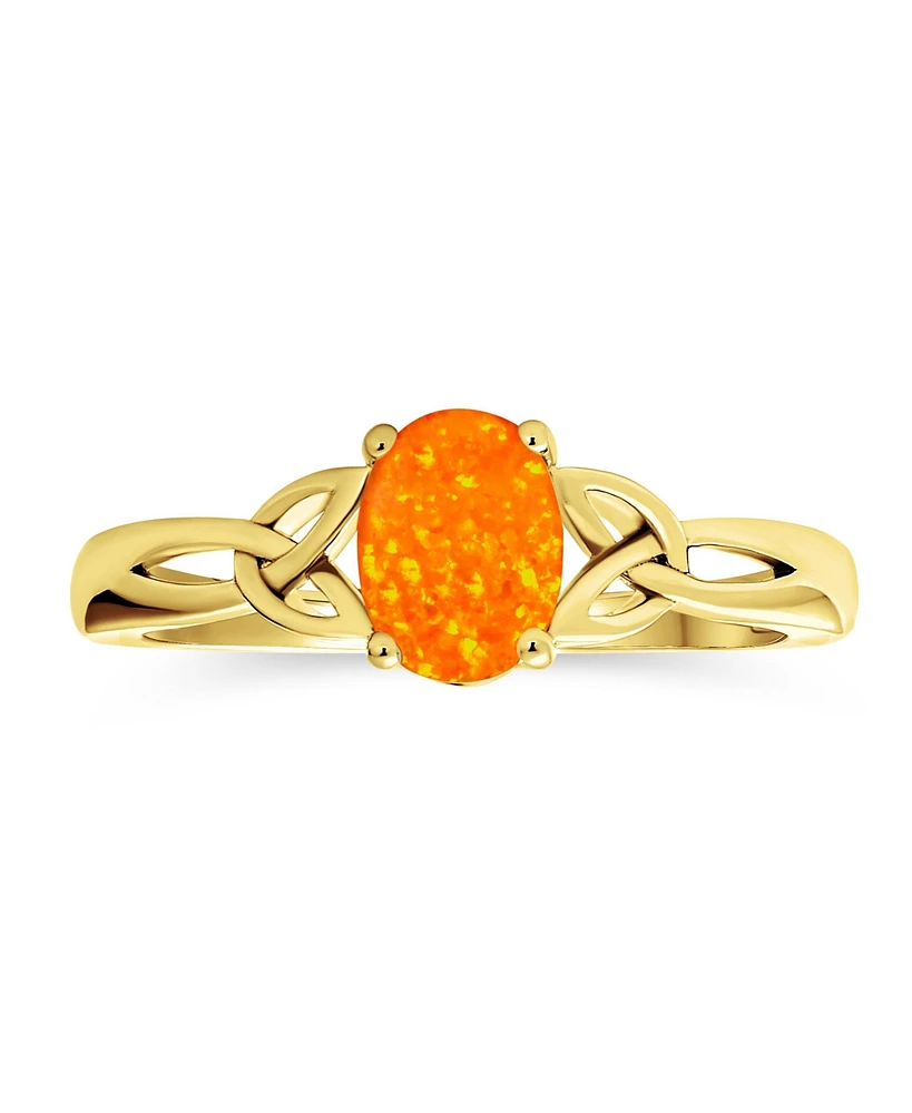 Bling Jewelry Dainty Bff Triquetra Celtic Love Knot Oval Synthetic Opal Ring Promise Sterling Silver