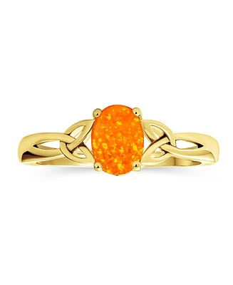 Bling Jewelry Dainty Bff Triquetra Celtic Love Knot Oval Synthetic Opal Ring Promise Sterling Silver