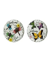 Glitzhome 9.75" D Set of 2 Cement Stepping Stones with Fluttering Butterflies and Dragonflies Pattern