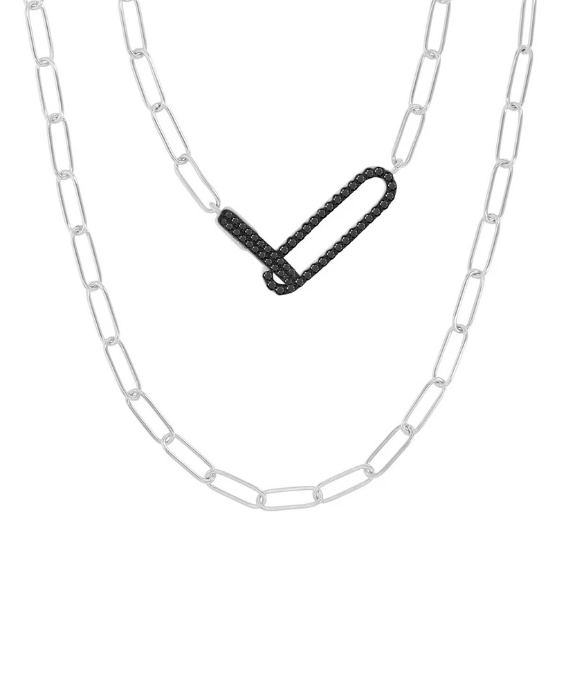 Black Spinel Pave Interlocking Paperclip Link 19" Statement Necklace (1/2 ct. t.w.) in Sterling Silver