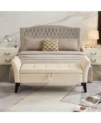 51.5" Bed Bench With Storage Velvet