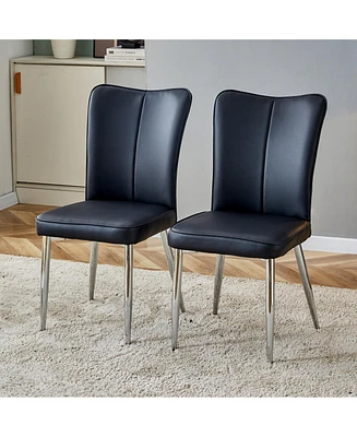 Modern minimalist dining chairs, black Pu leather curved backrest and cushion, black metal semi matte chair legs, suitable for restaurants, bedrooms,
