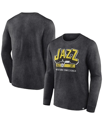 Men's Fanatics Heather Charcoal Distressed Utah Jazz Front Court Press Snow Wash Long Sleeve T-shirt