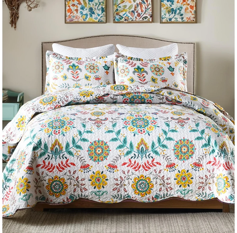 MarCielo 3 Pcs Bohemian Boho Quilt Bedspread Set A96 - Queen