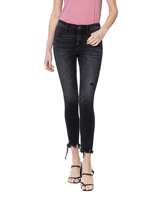 Flying Monkey Women's Mid Rise Cropped Raw Hem Skinny Jeans