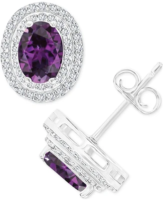 Amethyst (1-3/8 ct. t.w.) & Lab Grown White Sapphire (1/2 Oval Halo Birthstone Stud Earrings Sterlings Silver (Also Additional Birthst