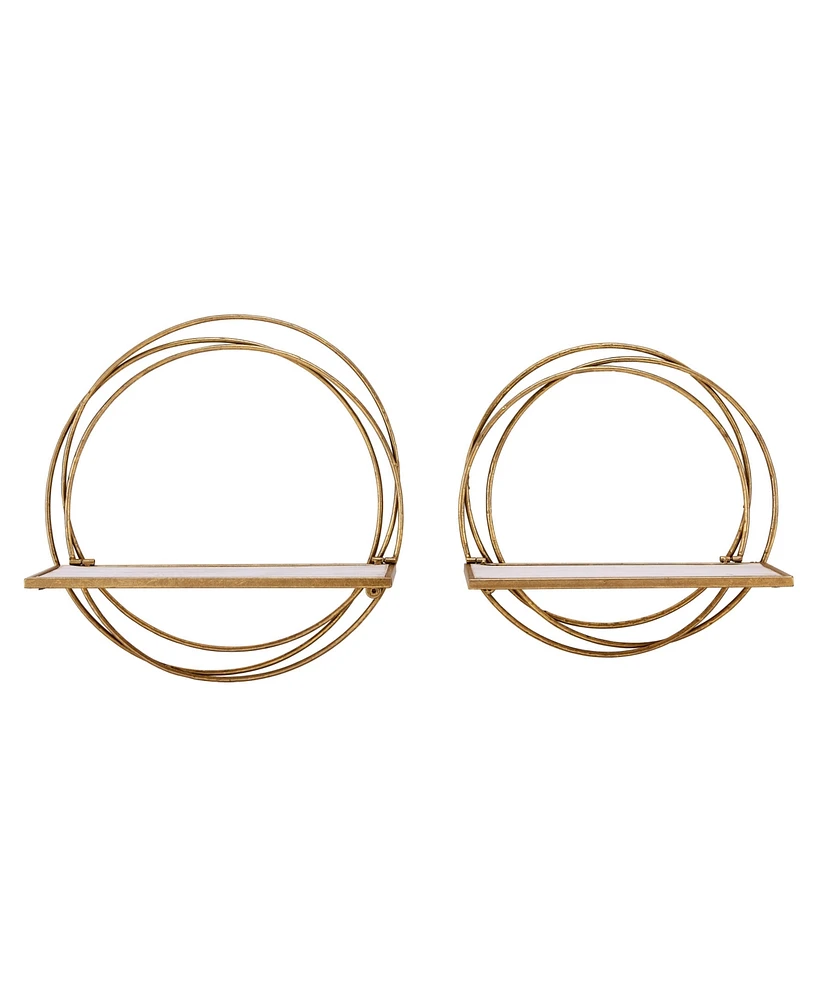 Golden-Tone Rings Floating Wall Shelves, Set of 2