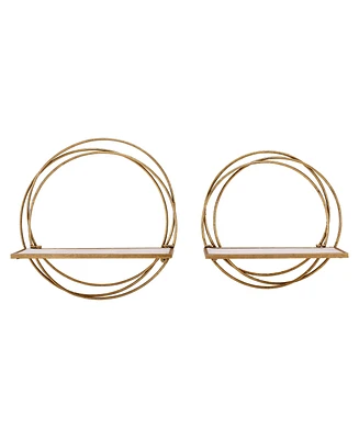 Golden-Tone Rings Floating Wall Shelves, Set of 2