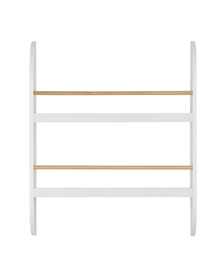 Danya B Steiner Rounded Contemporary 2-Tier Kids Book or Magazine Storage Wall-Mount Bookcase with Contrasting Wood-Toned Rods
