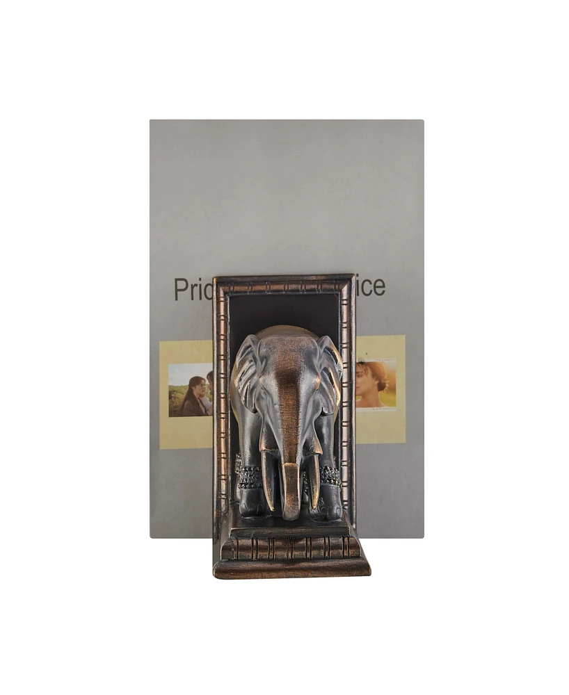 Danya B Ornate Elephants Polyresin Bronze Patina Finish Bookend, Set of 2