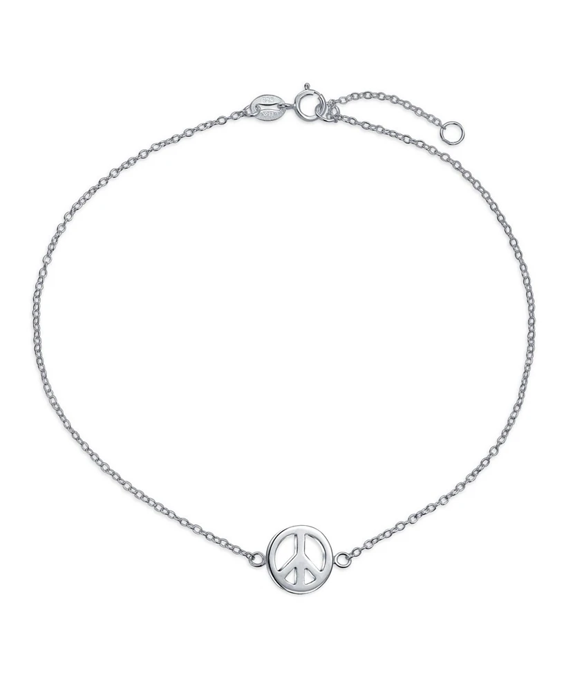 Bling Jewelry Peace Sign Symbol Anklet Charm Anklet Link Ankle Bracelet Sterling Silver Adjustable 9 To 10 Inch With Extender
