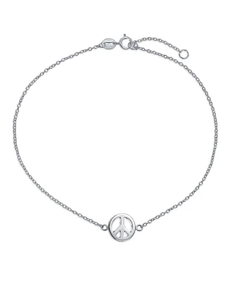 Bling Jewelry Peace Sign Symbol Anklet Charm Anklet Link Ankle Bracelet Sterling Silver Adjustable 9 To 10 Inch With Extender