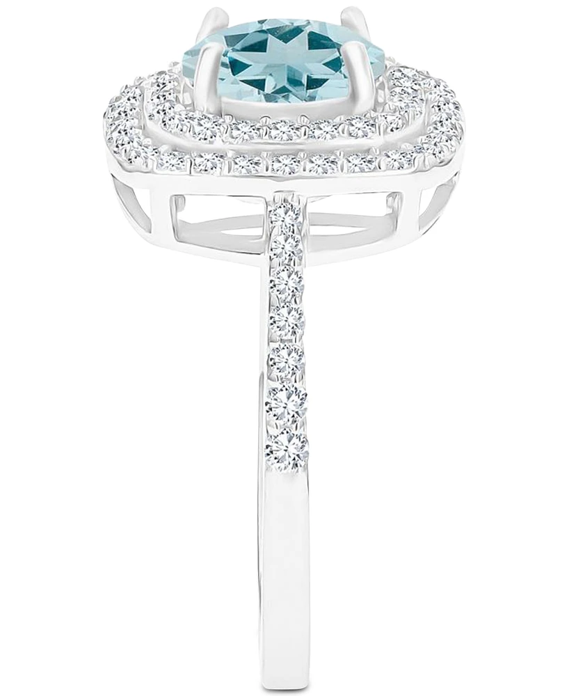 Amethyst (1-1/5 ct. t.w.) & Lab-Grown White Sapphire (1/2 Square Halo Birthstone Ring Sterling Silver (Also Additional Birthstones)