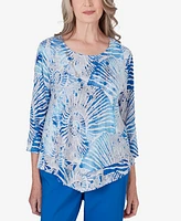 Alfred Dunner Women's Neptune Beach Seashell Embellished Top with Necklace