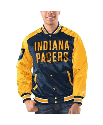 Men's Starter Navy, Gold Indiana Pacers Renegade Satin Full-Snap Varsity Jacket